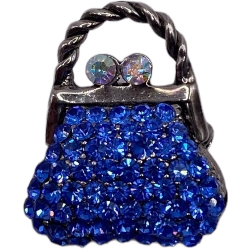 Miniature Handbag / Purse Royal Blue Brooch. Looks Vintage. SEE VIDEO!